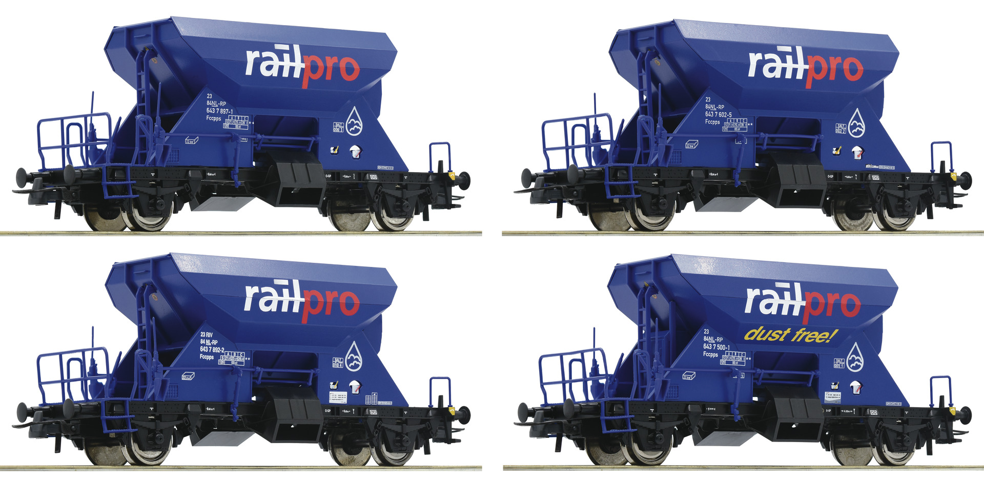 Roco Set of 4 Hopper cars type Fccpps of the Railpro EuroTrainHobby